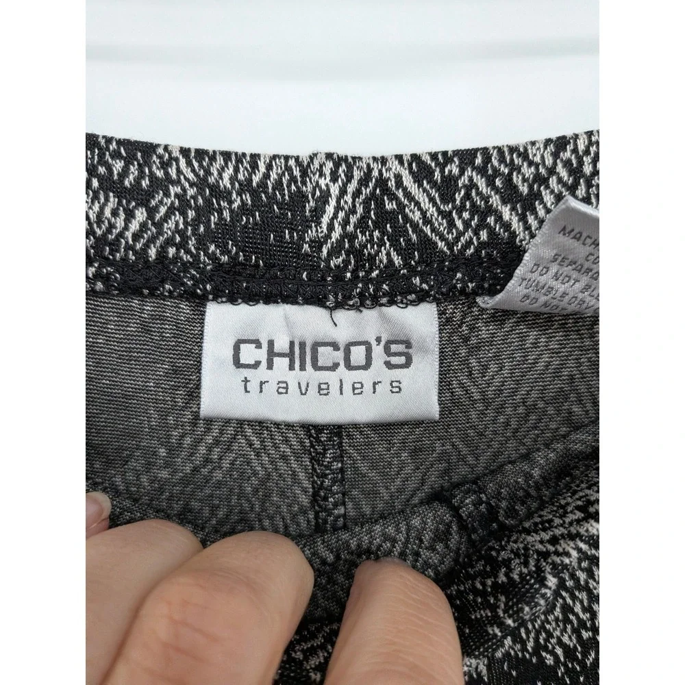 Chicos Travelers Midi Skirt Womens‎ Large Black Chevron Office Vacation Stretch